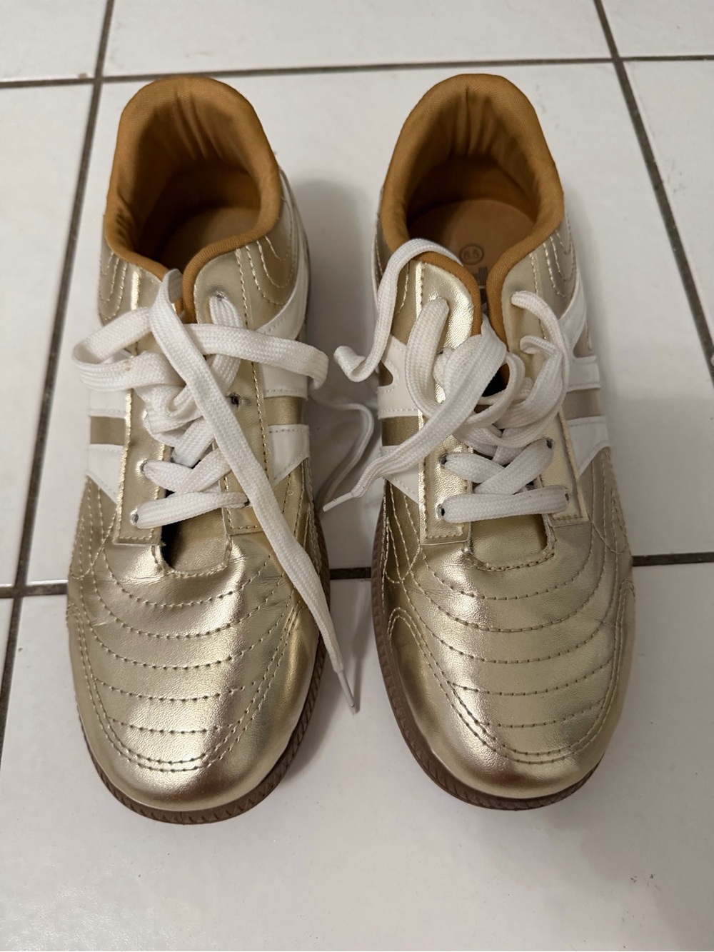 Kids Gold Metallic Lace-Up Sneakers with White Accents